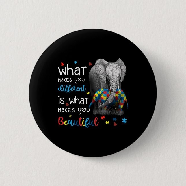 What Makes You Different Elephant Mom Autism Aware Button (Front)