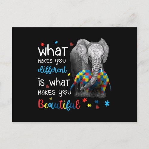 What Makes You Different Elephant Mom Autism Aware Postcard