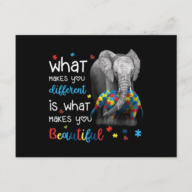 What Makes You Different Elephant Mom Autism Aware Postcard (Front)