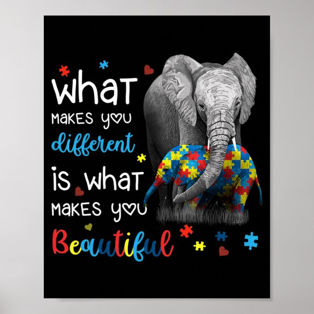 What Makes You Different Elephant Mom Autism Aware Poster (Front)