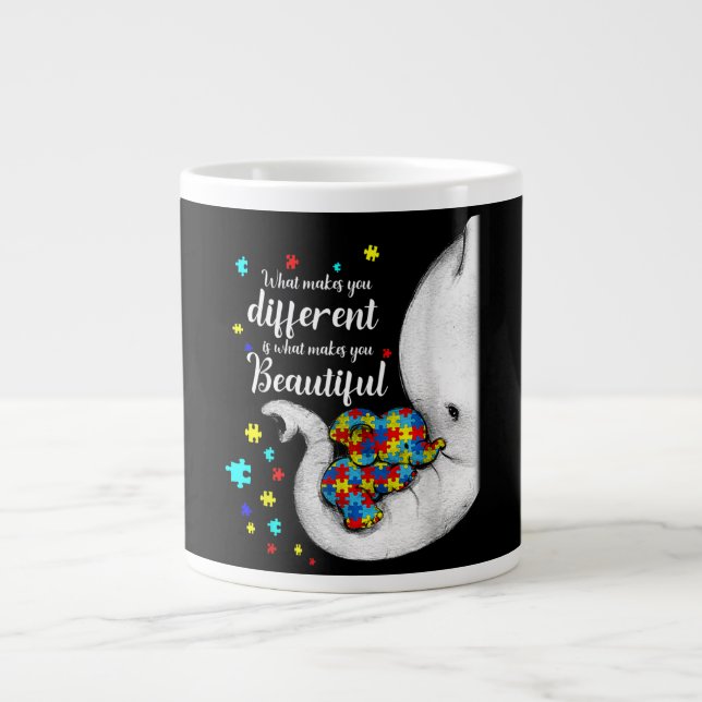 What Makes You Different Elephant Mom Autism Giant Coffee Mug (Front)