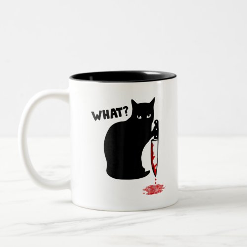 What Murderous Cat Holding Knife Funny Halloween C Two_Tone Coffee Mug
