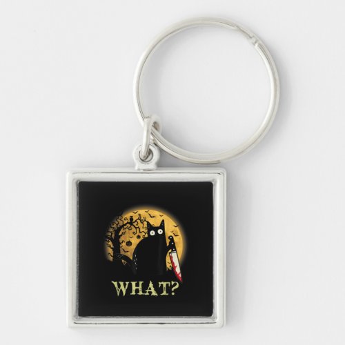 What Murderous Cat Holding Knife Funny Halloween Keychain