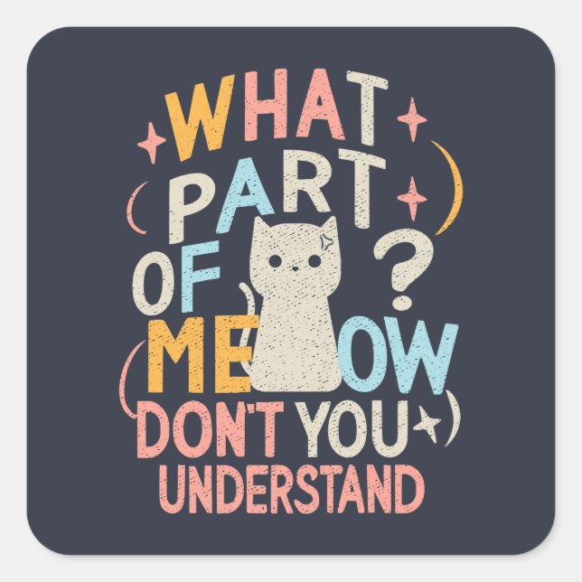 What Part of Meow Don't Understand Funny Cat Square Sticker (Front)