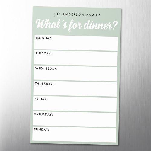 What s for dinner light sage green weekly planner magnetic dry erase sheet