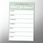 What 's for dinner light sage green weekly planner magnetic dry erase sheet<br><div class="desc">What 's for dinner magnetic dry erase sheet with Monday to Sunday calendar for you to plan your meals.</div>