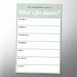 What 's for dinner light sage green weekly planner magnetic dry erase sheet<br><div class="desc">What 's for dinner magnetic dry erase sheet with Monday to Sunday calendar for you to plan your meals.</div>