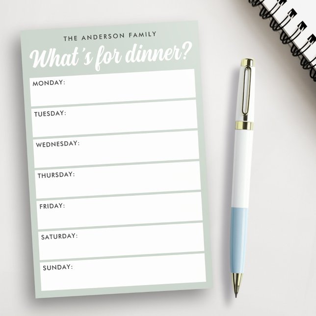 What 's for dinner light sage green weekly planner post-it notes (What 's for dinner light sage green weekly planner post-it notes)
