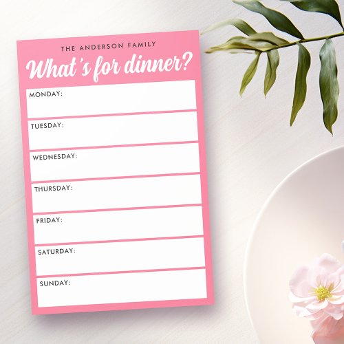 What s for dinner pink weekly planner post_it notes