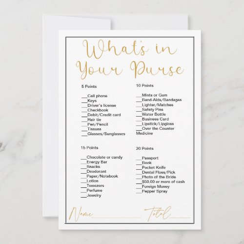 Whats In Your Purse White and Gold Bridal Shower Invitation