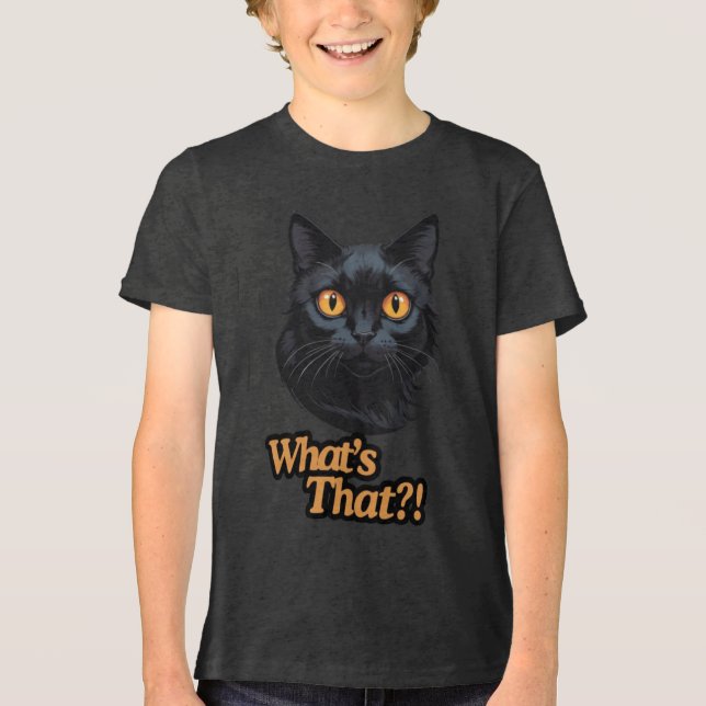 What’s That?! Surprised Black Cat with Orange Eyes Tri-Blend Shirt (Front)