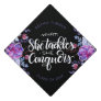 What she tackles she conquers - Purple watercolor Graduation Cap Topper