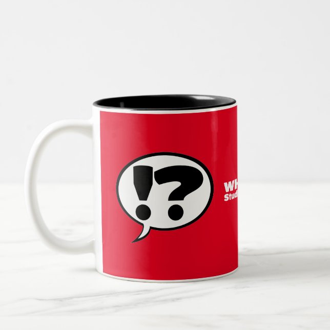 WHAT!? Studio Coffee Red Two-Tone Coffee Mug (Left)