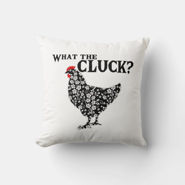 What The Cluck Floral Black White Red Chicken Throw Pillow (Front)