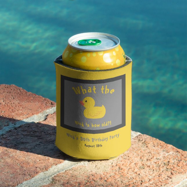 What the Duck Birthday Funny Yellow Can Cooler (In Situ Pool)