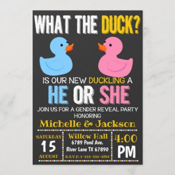 What The Duck He Or She  Gender Reveal Invitation by TiffsSweetDesigns at Zazzle