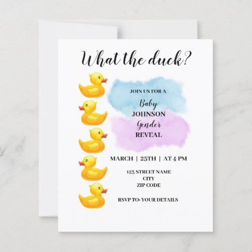 What the duck themed gender reveal invitation