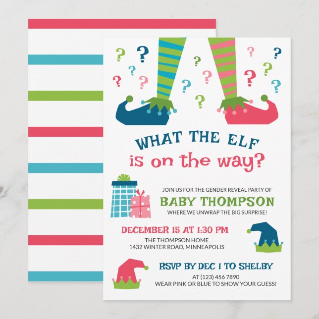What the Elf Is On the Way Gender Reveal Invitation (Front/Back)