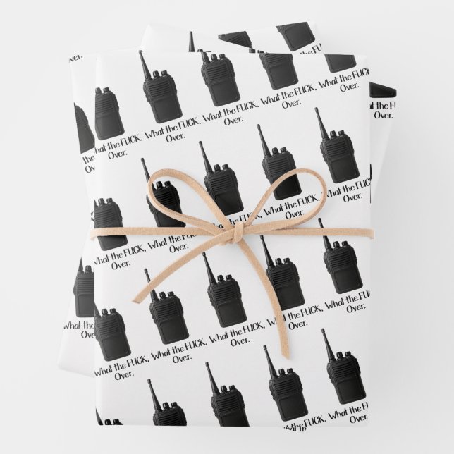 What The Fu*k Over Funny Walkie Talkie Icon Wrapping Paper Sheets (In situ)