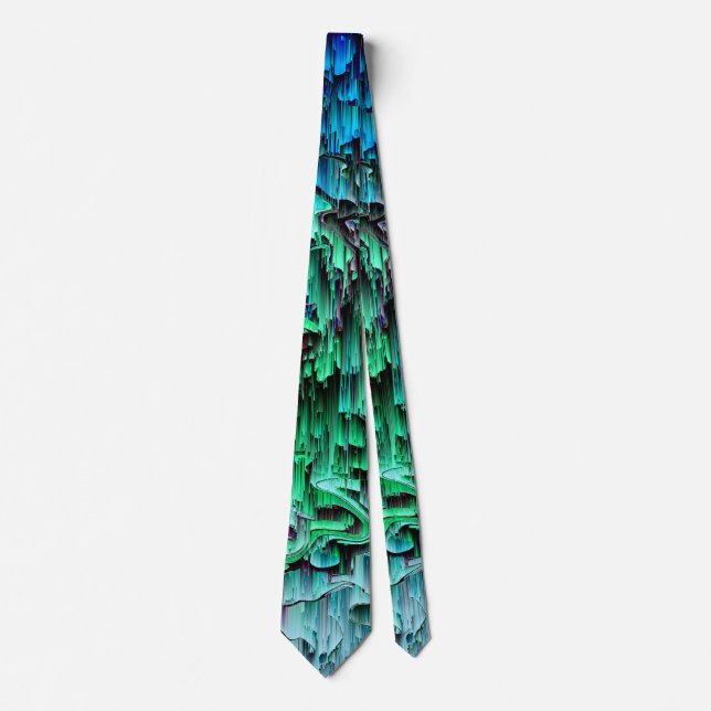 What the Glitch - Abstract Teal & Blue Pixel Art Neck Tie (Front)