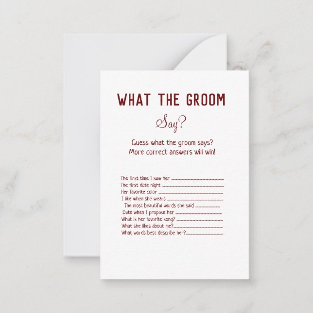 what the groom say bridal shower game note card (Front)