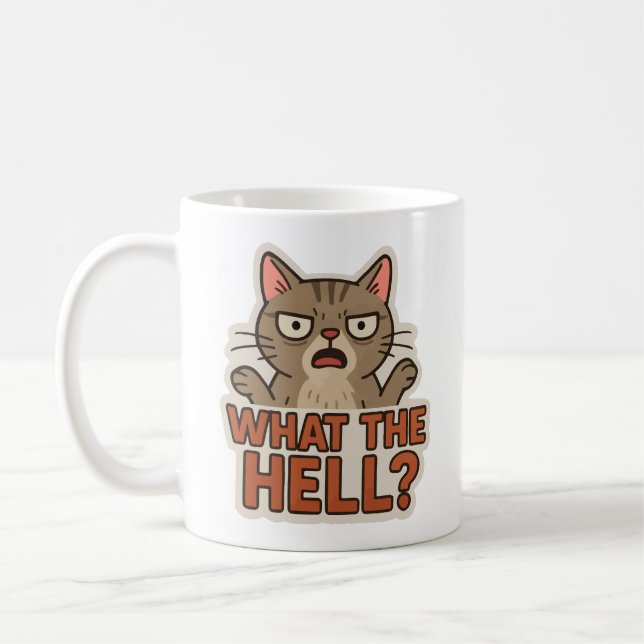 What the hell ? funny cat coffee mug (Left)