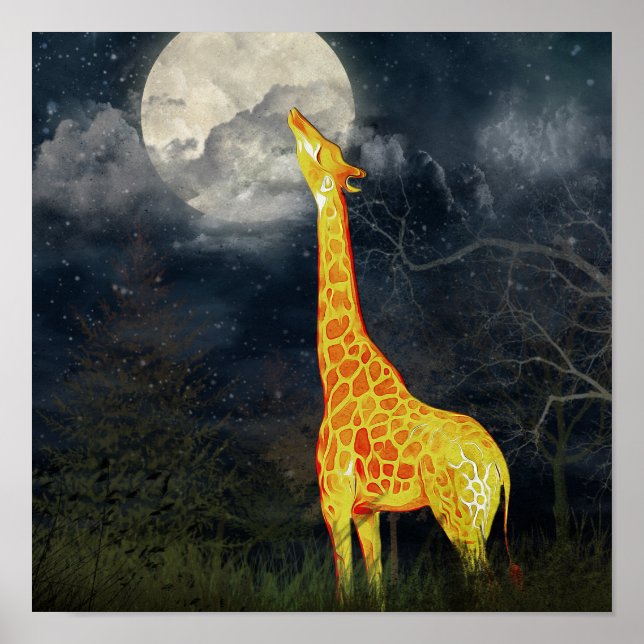 What the moon tastes like? Giraffe and Moon Poster (Front)