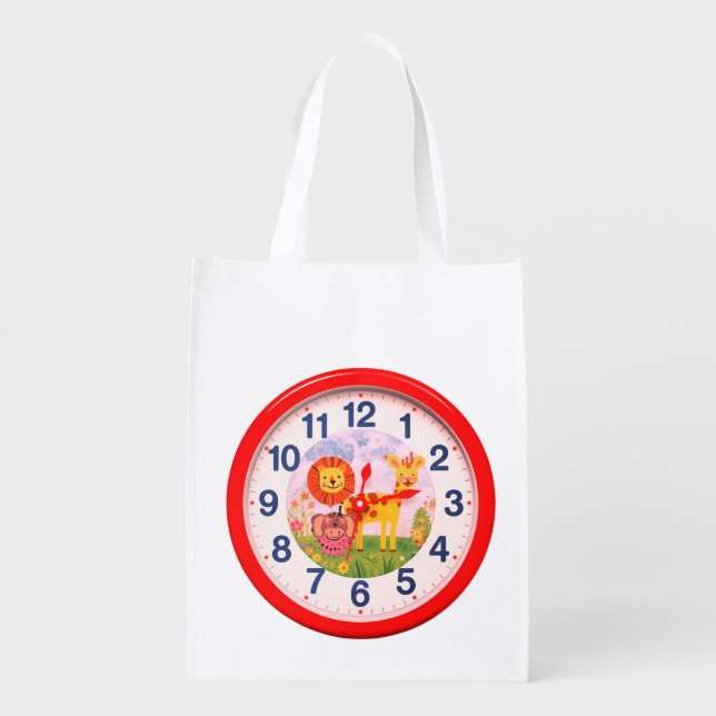 What Time Is It? on a White Reusable Grocery Bag (Back)