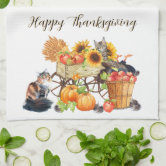 Thanksgiving Kitchen Towels, Cat Turkey Printed Towel Dish Towels