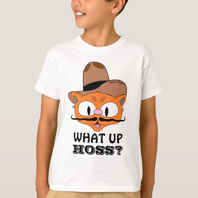 What Up Hoss? (What's Up?) Mustache Cat T-Shirt (Front)