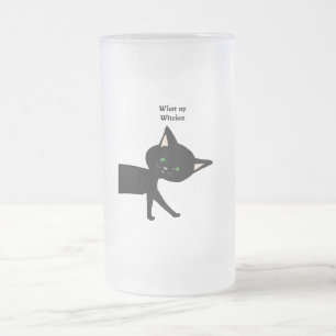 What Up Witches! Funny Black Cat with Green Eyes Frosted Glass Beer Mug