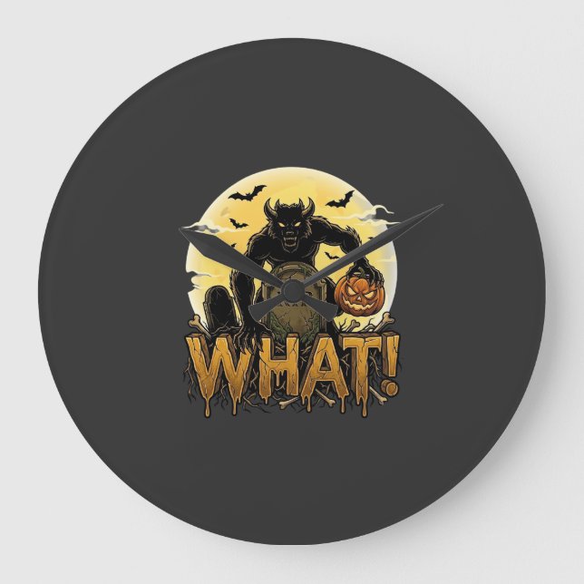 What Werewolf Pumpkin Tombstone Full Moon Large Clock (Front)