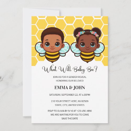 What Will Baby Bee African American Gender Reveal Invitation