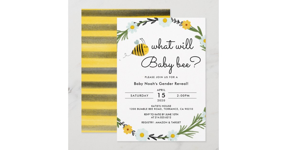 What Will Baby Bee Baby Shower Gender Reveal Invitation | Zazzle
