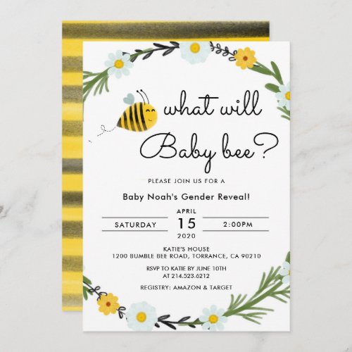 What Will Baby Bee Baby Shower Gender Reveal Invitation