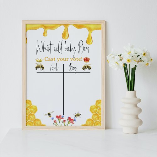 What Will Baby Bee Boy Girl Yellow Gender Reveal Poster