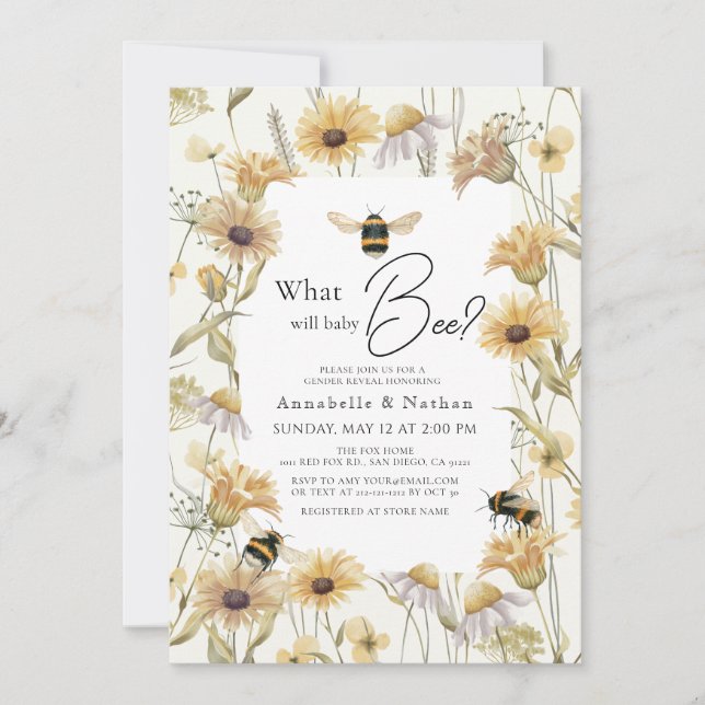 What will baby Bee Chamomile Gender Reveal Invitation (Front)