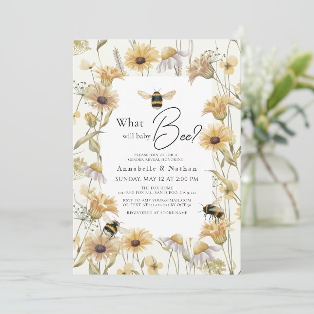 What will baby Bee Chamomile Gender Reveal Invitation (Standing Front)