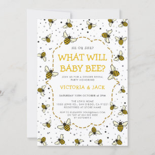 What Will Baby Bee, Cute Bee Pattern Gender Reveal Invitation