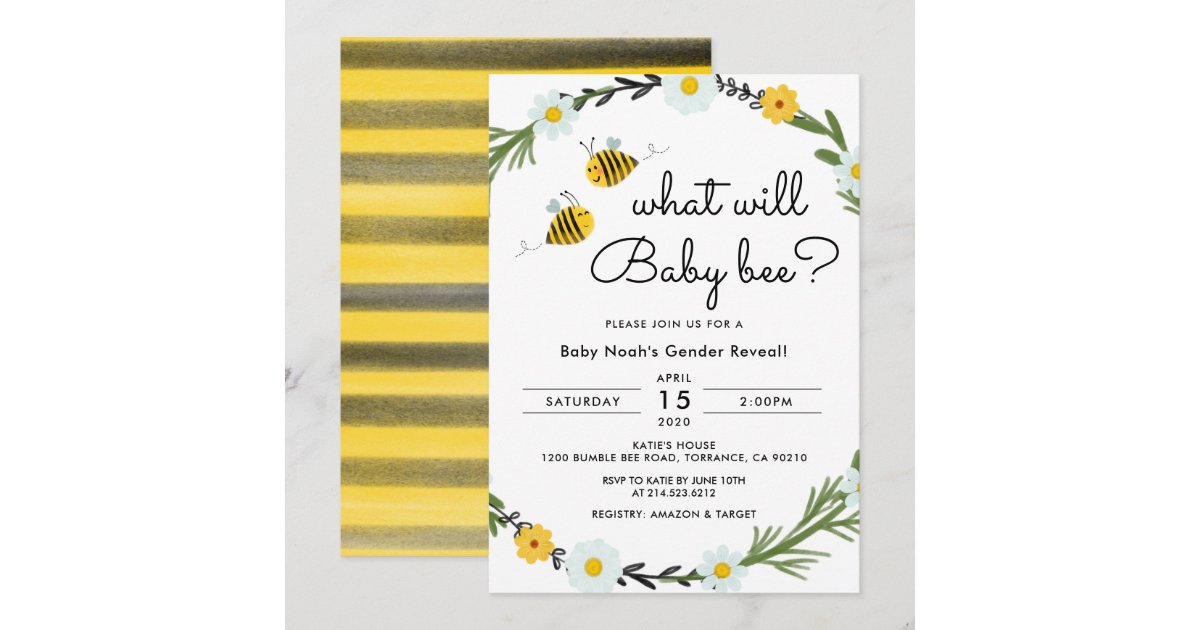 What Will Baby Bee Gender Reveal Baby Shower Invitation | Zazzle