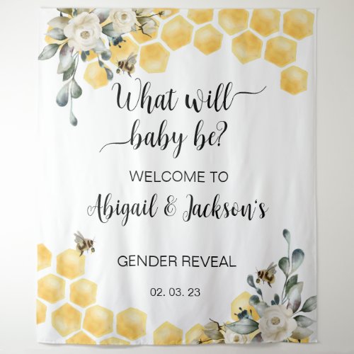 What will baby bee gender reveal back drop tapestry
