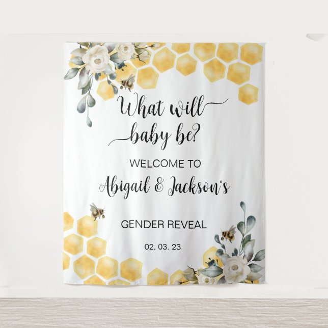 What will baby bee gender reveal back drop. tapestry (Front)