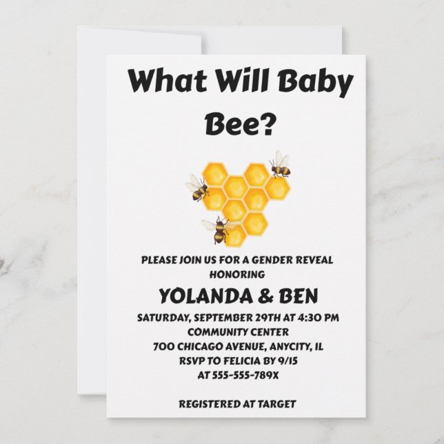 What Will Baby Bee Gender Reveal Invitation (Front)