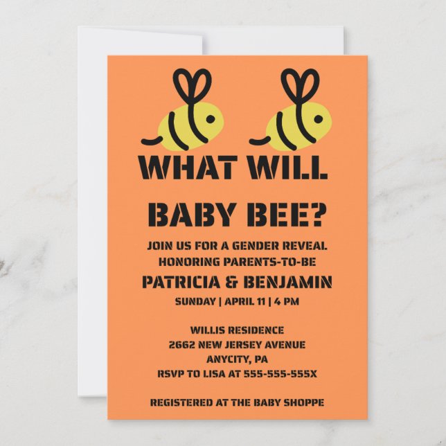 What Will Baby Bee Gender Reveal Invitation (Front)