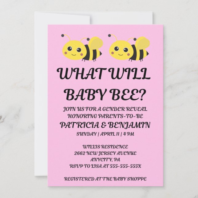 What Will Baby Bee Gender Reveal Invitation (Front)
