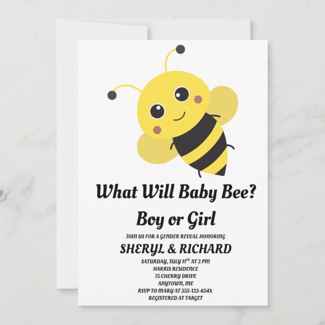 What Will Baby Bee Gender Reveal Invitation (Front)