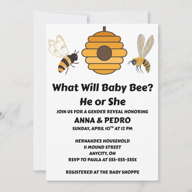 What Will Baby Bee Gender Reveal Invitation (Front)