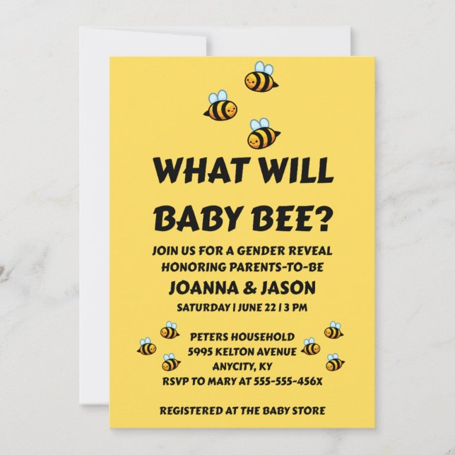 What Will Baby Bee Gender Reveal  Invitation (Front)