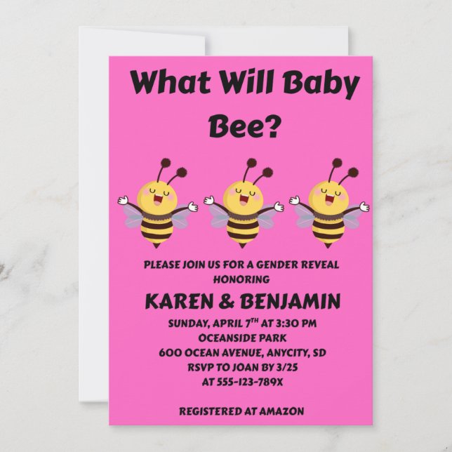 What Will Baby Bee Gender Reveal Invitation (Front)