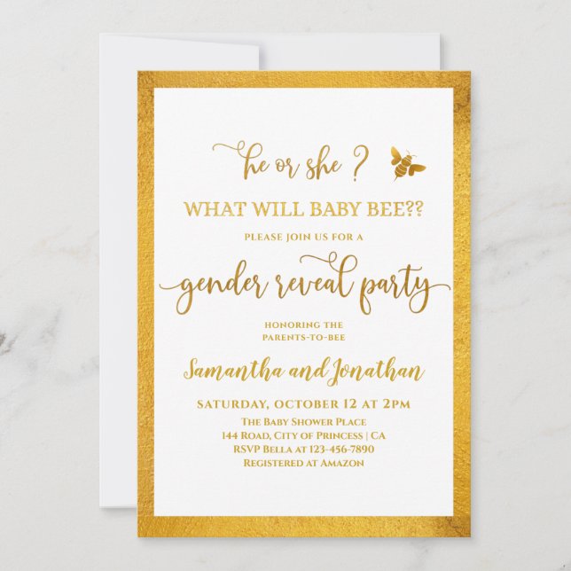 What Will Baby Bee Gender Reveal Invitation (Front)